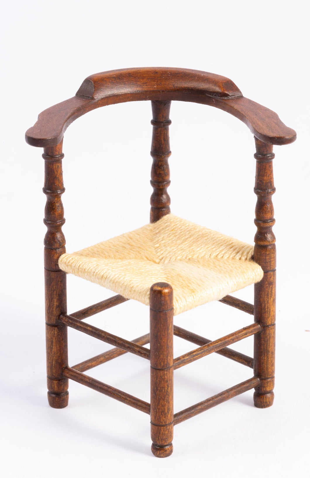 Dollhouse Miniature ~ George Hoffman Curved Back Chair - Handmade with Rush Seat