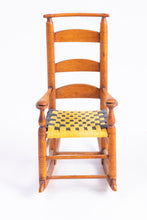 Load image into Gallery viewer, Dollhouse Miniature ~ George Hoffman Ladder Back Rocking Chair with Yellow &amp; Black Seat
