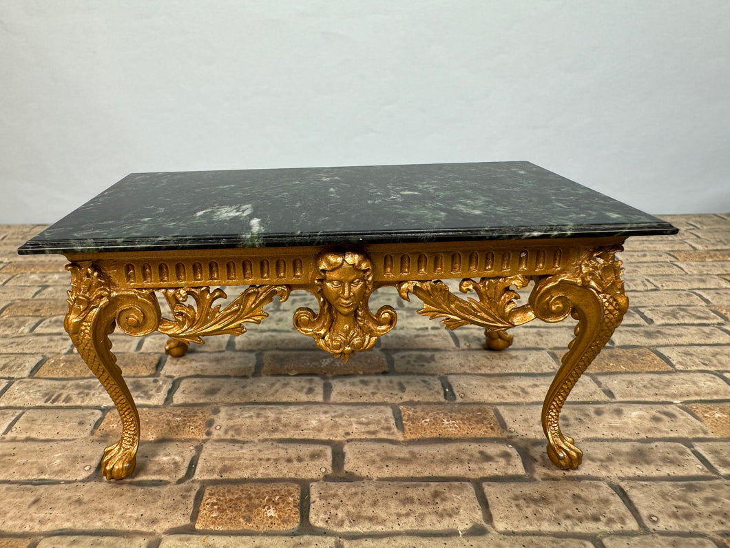 Dollhouse Miniature ~ John Hodgson Handmade Green Marble Gold Claw Foot Table