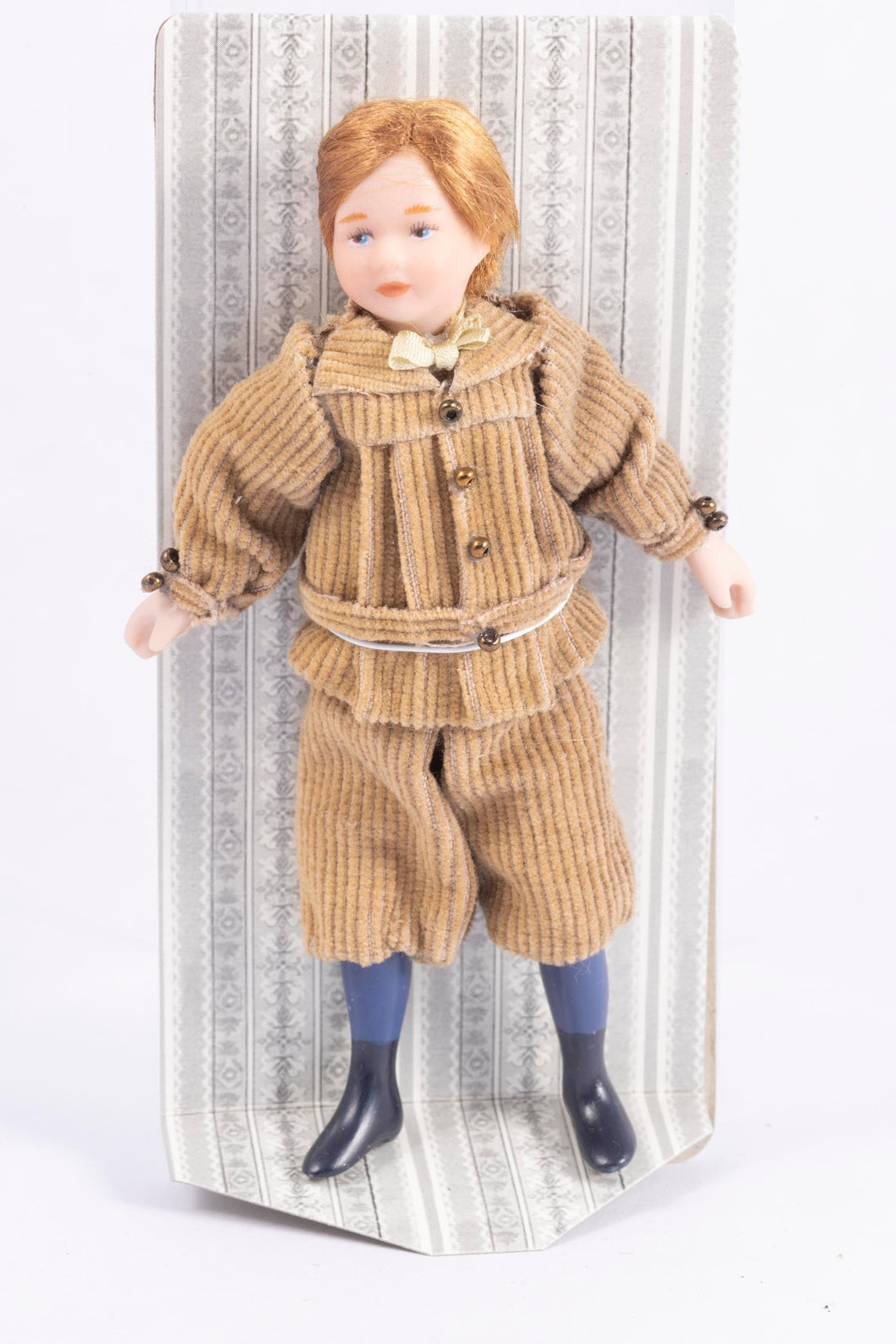 Dollhouse Miniature ~ Porcelain Young Male Doll in Old Fashioned Outfit