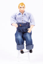 Load image into Gallery viewer, Dollhouse Miniature ~ Man in Jeans &amp; Blue Shirt Doll - Ursula Sauerberg Estate
