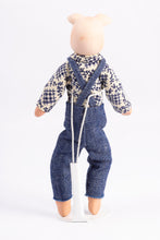 Load image into Gallery viewer, Handmade Porcelain Male Pig Doll in Overalls
