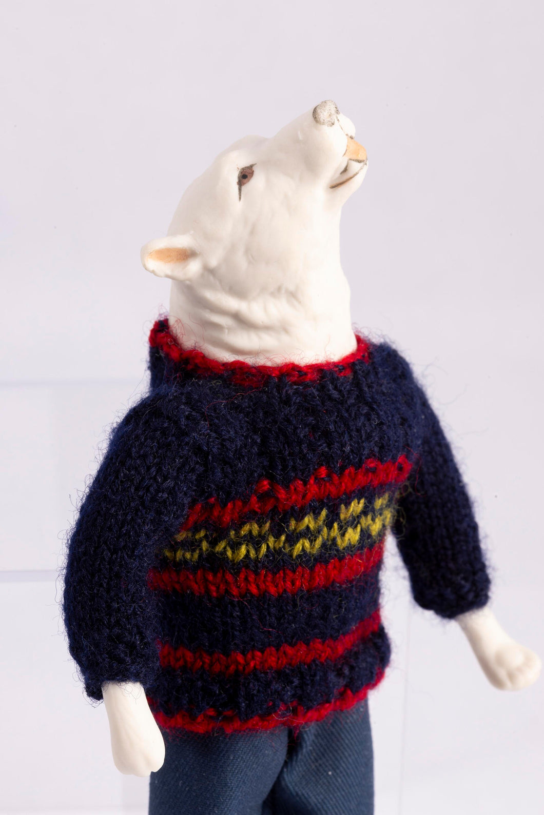 Dollhouse Miniature ~ Anthropomorphic White Polar Bear Doll in Sweater, Howling