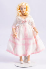 Load image into Gallery viewer, Dollhouse Miniature ~ Female Modern Doll in Pink &amp; White Dress

