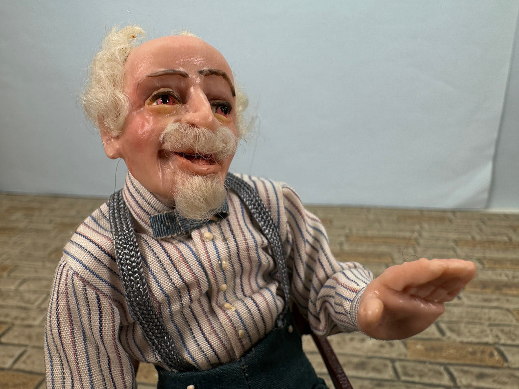 Dollhouse Miniature ~ Artisan Hand Sculpted Man Doll Sitting In Chair