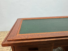 Load image into Gallery viewer, Vintage Artisan Signed 1982 Handmade Wooden 7 Drawer Desk With Green Leather Top
