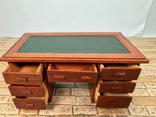 Load image into Gallery viewer, Vintage Artisan Signed 1982 Handmade Wooden 7 Drawer Desk With Green Leather Top
