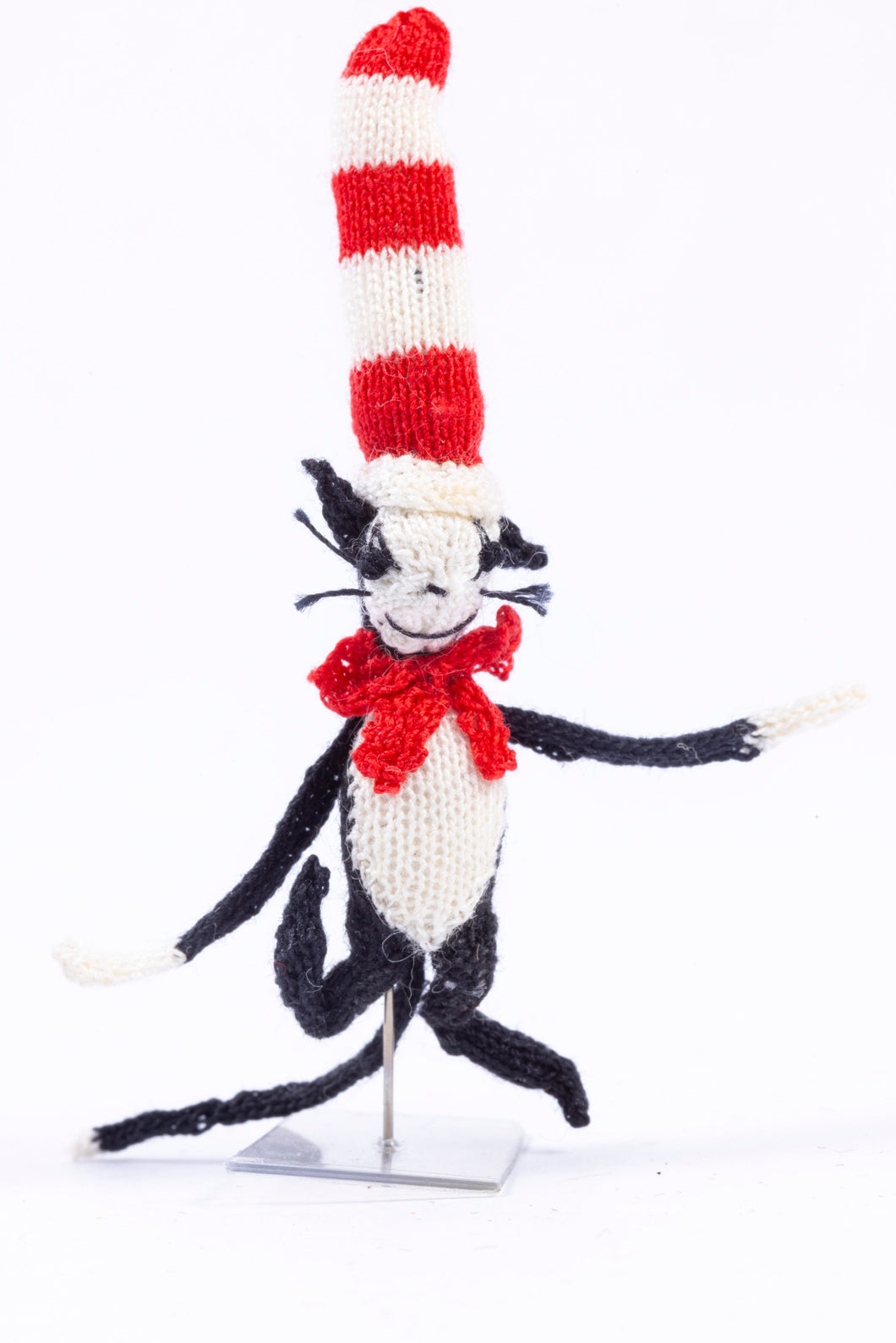 Dollhouse Miniature ~ Handmade Crocheted Cat in the Hat - From Ursula Sauerberg Estate