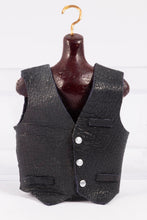 Load image into Gallery viewer, Dollhouse Miniature ~ Artisan Made Men&#39;s Black Leather Vest with Wooden Hanger
