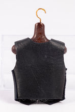 Load image into Gallery viewer, Dollhouse Miniature ~ Artisan Made Men&#39;s Black Leather Vest with Wooden Hanger
