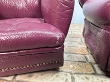 Load image into Gallery viewer, Dollhouse Miniature ~ Vintage 1990’s Artisan Pat Tyler Handmade Burgundy Leather Chair &amp; Couch Set
