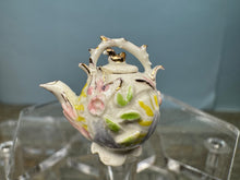 Load image into Gallery viewer, Dollhouse Miniature ~ Artisan Handmade Porcelain Teapot White &amp; Gold With Flowers
