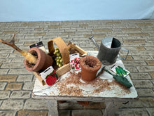 Load image into Gallery viewer, Dollhouse Miniature ~ Artisan Handmade Decorated Gardening Table
