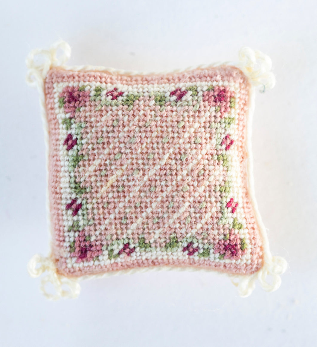 Needlepoint Pillow with X & Roses Design - Ursula Sauerberg Estate