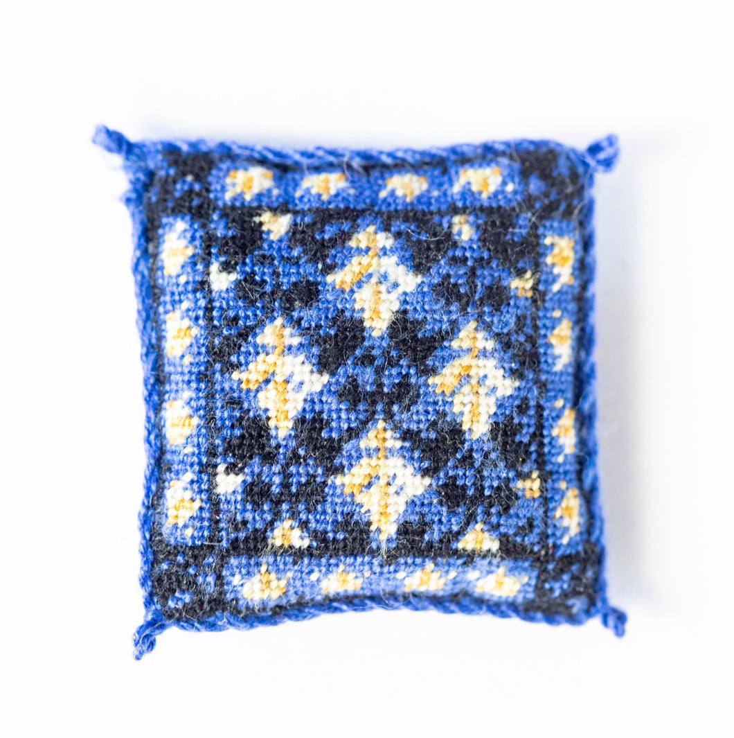 Needlepoint Pillow with Blue & Gold Design - Ursula Sauerberg Estate