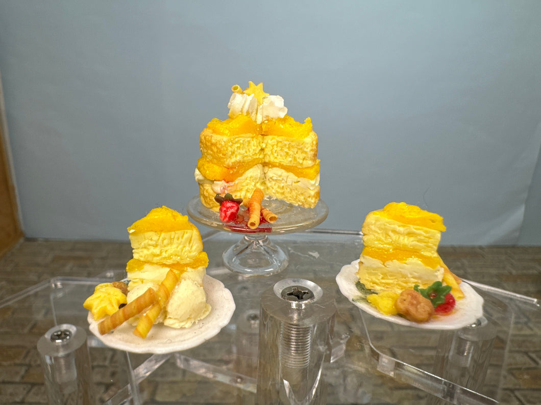 Dollhouse Miniature ~ IGMA Artisan Janet Uyetake Handmade 3 Piece Lemon Cake Dessert Set