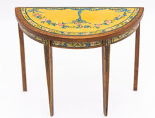 Load image into Gallery viewer, Dollhouse Miniature ~ Handmade Wooden Half Round Hand Painted Table, Signed
