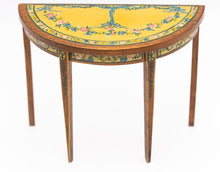 Load image into Gallery viewer, Dollhouse Miniature ~ Handmade Wooden Half Round Hand Painted Table, Signed

