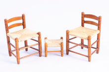 Load image into Gallery viewer, Dollhouse Miniature ~ George Hoffman Set of 2 Chairs &amp; Foot Stool
