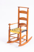 Load image into Gallery viewer, Dollhouse Miniature ~ George Hoffman Ladder Back Rocking Chair with Yellow &amp; Black Seat
