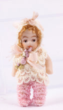 Load image into Gallery viewer, Dollhouse Miniature ~ Porcelain Little Girl Doll in Pink and Ecru
