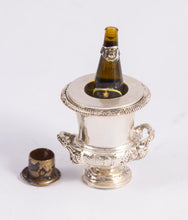 Load image into Gallery viewer, Dollhouse Miniature ~ Sterling Silver Wine Cooler with Bottle - Lee Lefkowitz Collection
