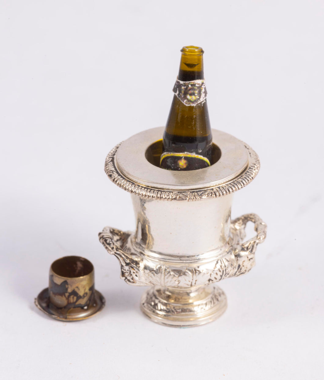 Dollhouse Miniature ~ Sterling Silver Wine Cooler with Bottle - Lee Lefkowitz Collection