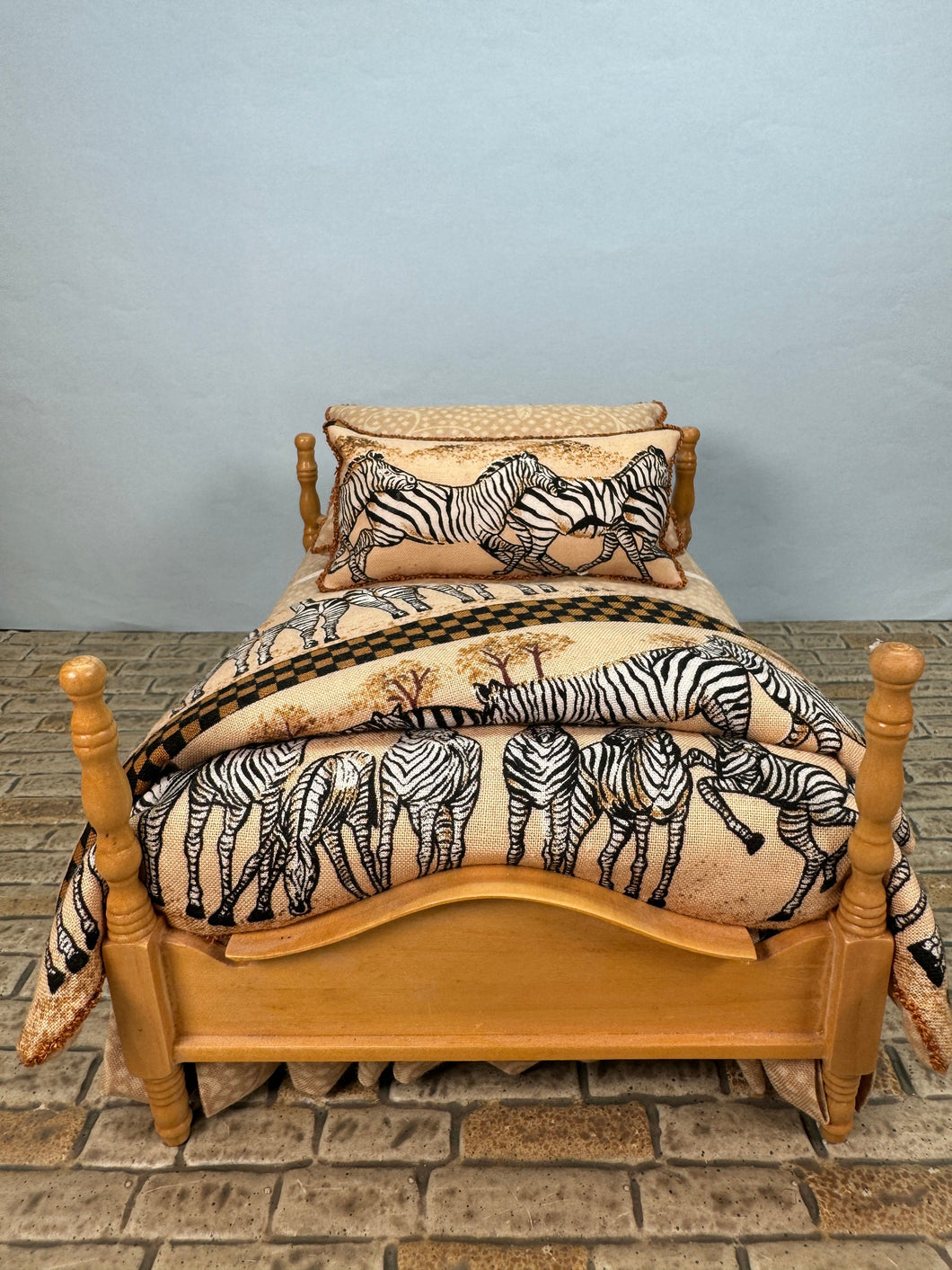 Dollhouse Miniature ~ Signed Artisan Handmade Decorated Zebra Bed