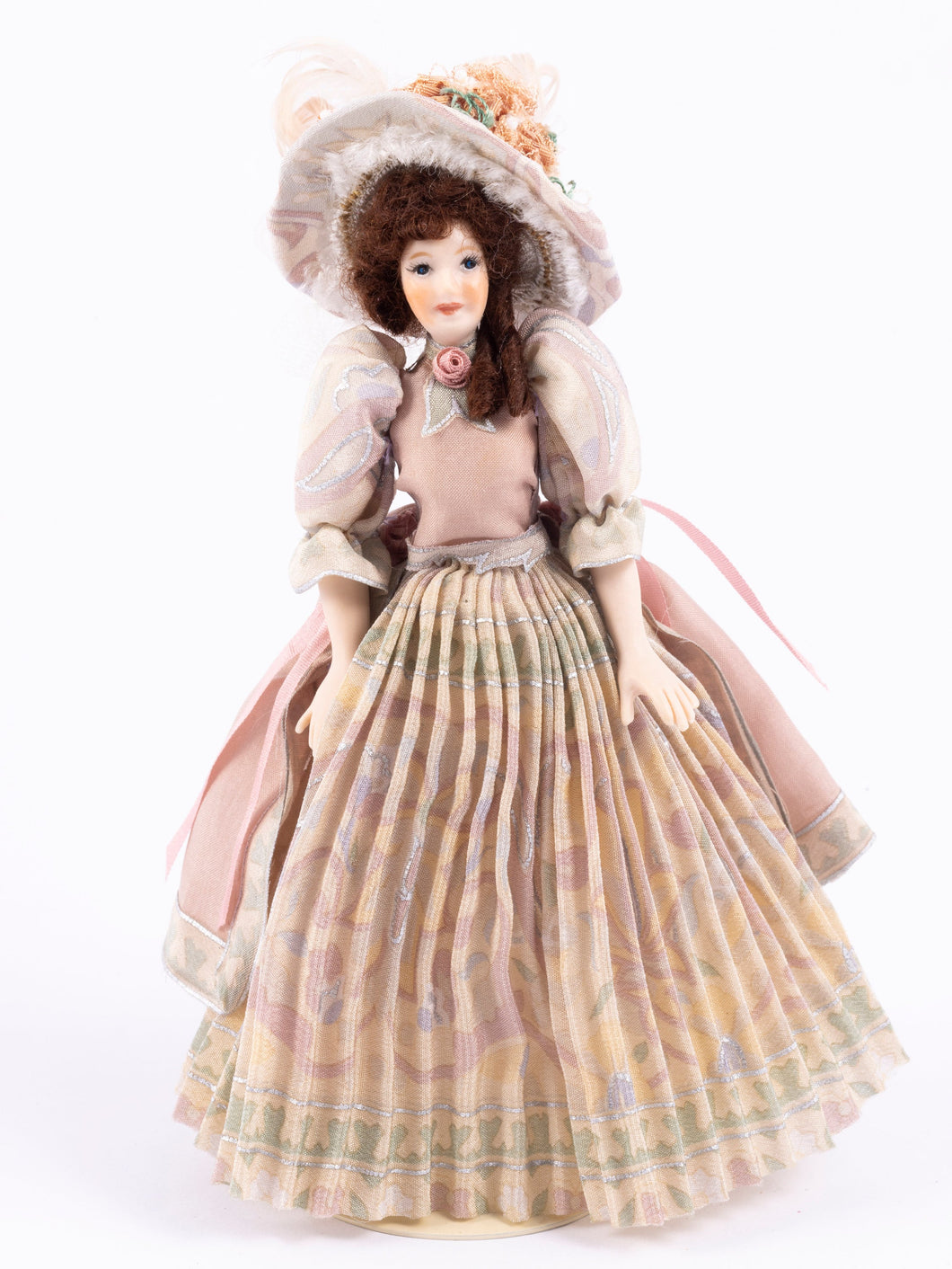 Dollhouse Miniature ~ Beautiful Woman Doll in Terrific Dress and Hat - Handmade Porcelain