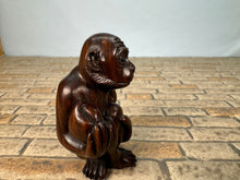 Load image into Gallery viewer, Dollhouse Miniature ~ Vintage Artisan Signed Handmade Carved Wooden Monkey

