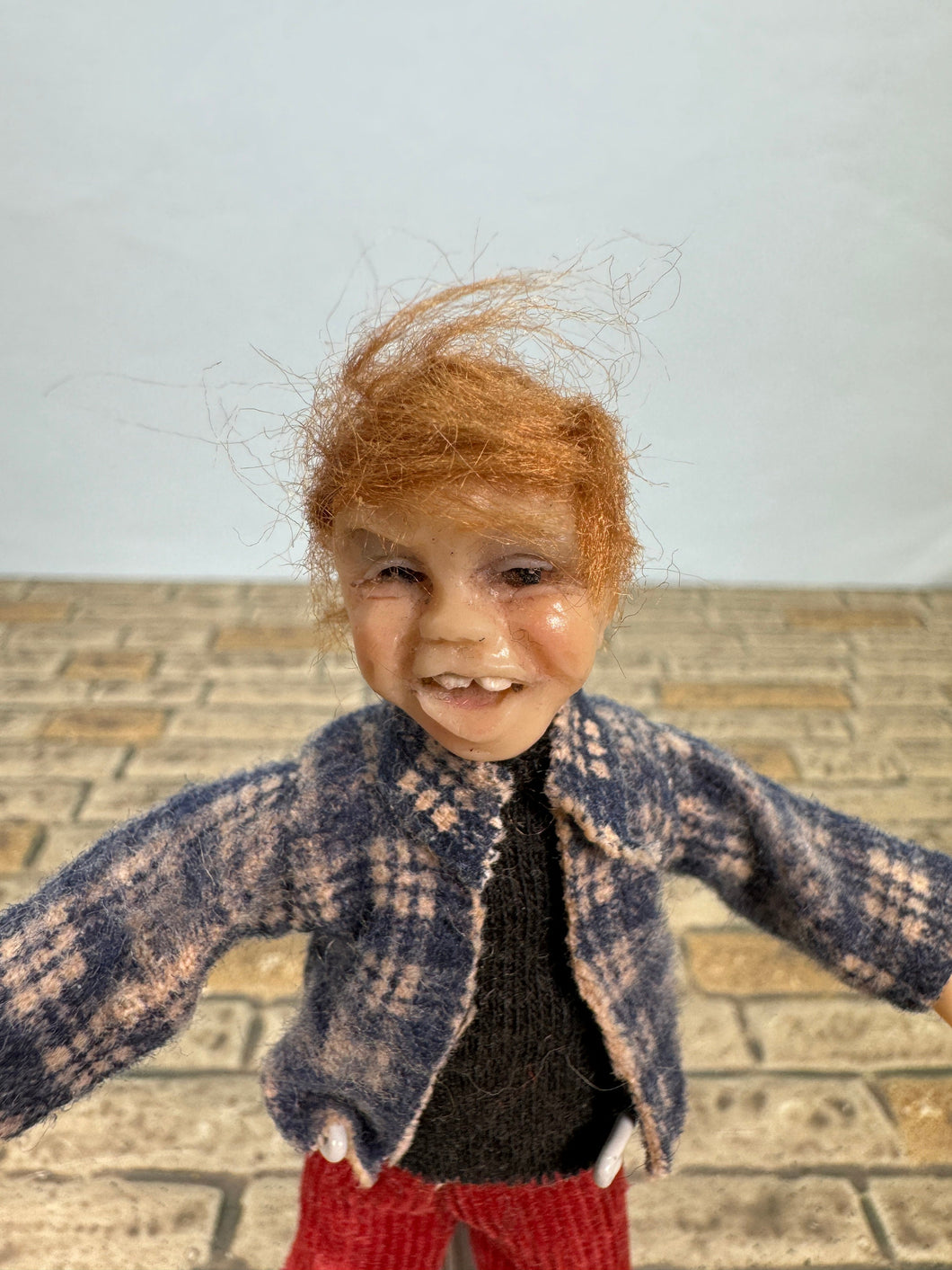 Dollhouse Miniature ~ Artisan Hand Sculpted Barefoot Boy Red Hair