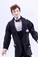Load image into Gallery viewer, Dollhouse Miniature ~ Gentleman Doll with Bouquet of Flowers, Wearing a Suit
