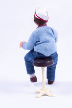 Load image into Gallery viewer, Dollhouse Miniature ~ Young Sculpted Boy Sitting on Stool in Soda Shop Outfit - Ursula Sauerberg Estate
