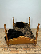Load image into Gallery viewer, Dollhouse Miniature ~ Artisan Handmade Decorated Gold Bed
