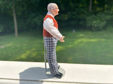 Load image into Gallery viewer, Artisan Made Porcelain Older Gentleman Doll in Brown Vest &amp; Plaid Trousers
