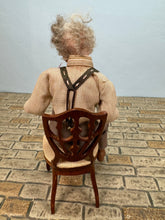 Load image into Gallery viewer, Dollhouse Miniature ~ Artisan Hand Sculpted Man Playing Cards Doll Sitting In Chair
