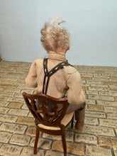 Load image into Gallery viewer, Dollhouse Miniature ~ Artisan Hand Sculpted Man Playing Cards Doll Sitting In Chair
