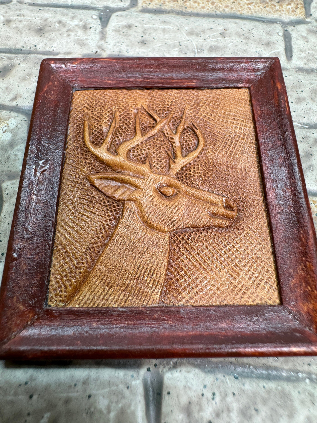 Vintage 1981 Artisan Signed Handmade Punched Leather Deer Artwork