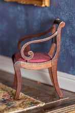 Load image into Gallery viewer, Dollhouse Miniature ~ David Booth Red Silk Fabric Empire Sofa - Lee Lefkowitz
