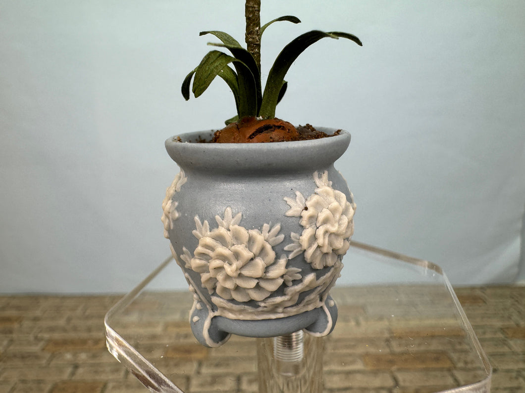 Dollhouse Miniature ~ Artisan Flowers In Vince Stapleton Handmade Wedgewood Pot