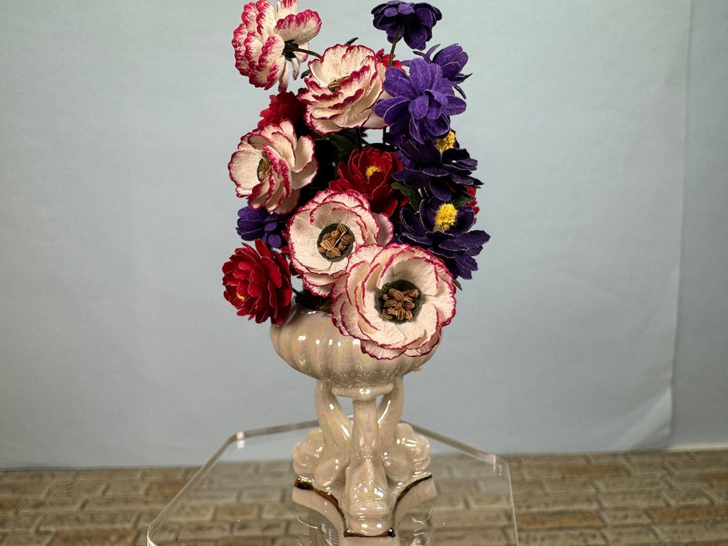 Vintage Artisan Flowers In Vince Stapleton Handmade Dolphin Planter