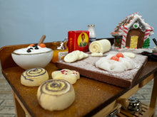 Load image into Gallery viewer, Dollhouse Miniature ~ Christmas Gingerbread Decorated Kitchen Prep Table Reutter Porcelain Germany
