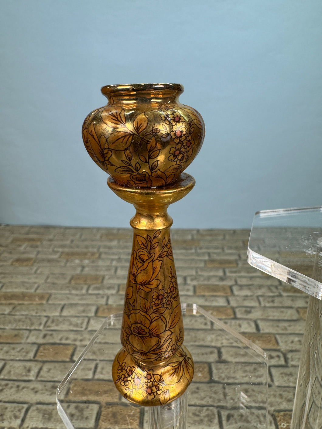 Dollhouse Miniature ~ Artisan Rachel Mundy Handmade Porcelain Gold Jardiniere Planter UK