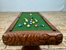 Load image into Gallery viewer, Vintage Half Scale Artisan RAE 1981 Handmade Wooden Pool Table With 2 Sticks
