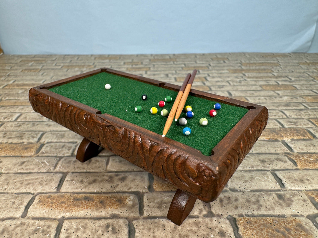 Vintage Half Scale Artisan RAE 1981 Handmade Wooden Pool Table With 2 Sticks