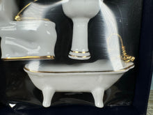 Load image into Gallery viewer, Dollhouse Miniature ~  Half Scale Reutter Porcelain Germany 3 Piece White &amp; Gold Bathroom Set New In Box
