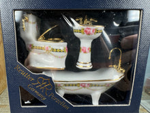 Load image into Gallery viewer, Dollhouse Miniature ~  Half Scale Reutter Porcelain Germany 3 Piece Rose Gold Bathroom Set New In Box
