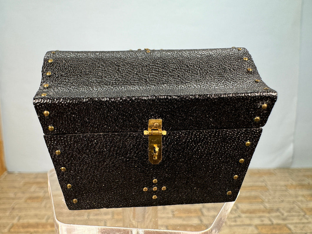 Dollhouse Miniature ~ Artisan Signed Handmade Black Leather Chest