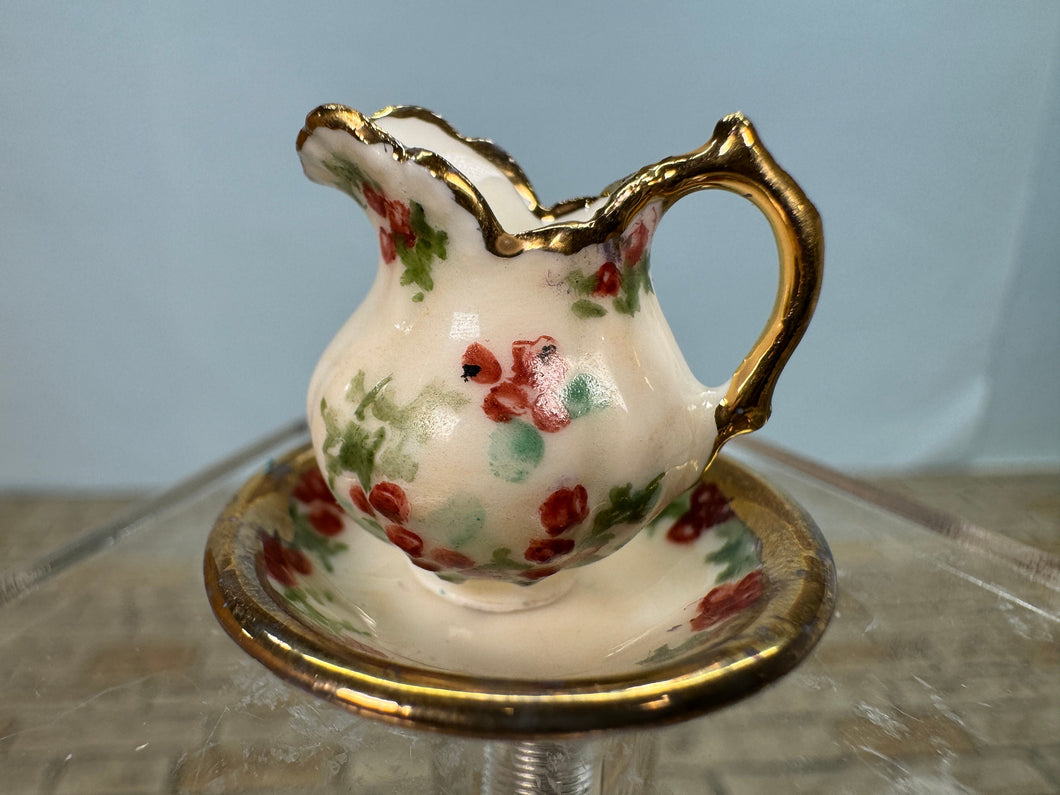 Dollhouse Miniature ~ Artisan Ni-Glo Handmade Porcelain Pitcher & Plate Set