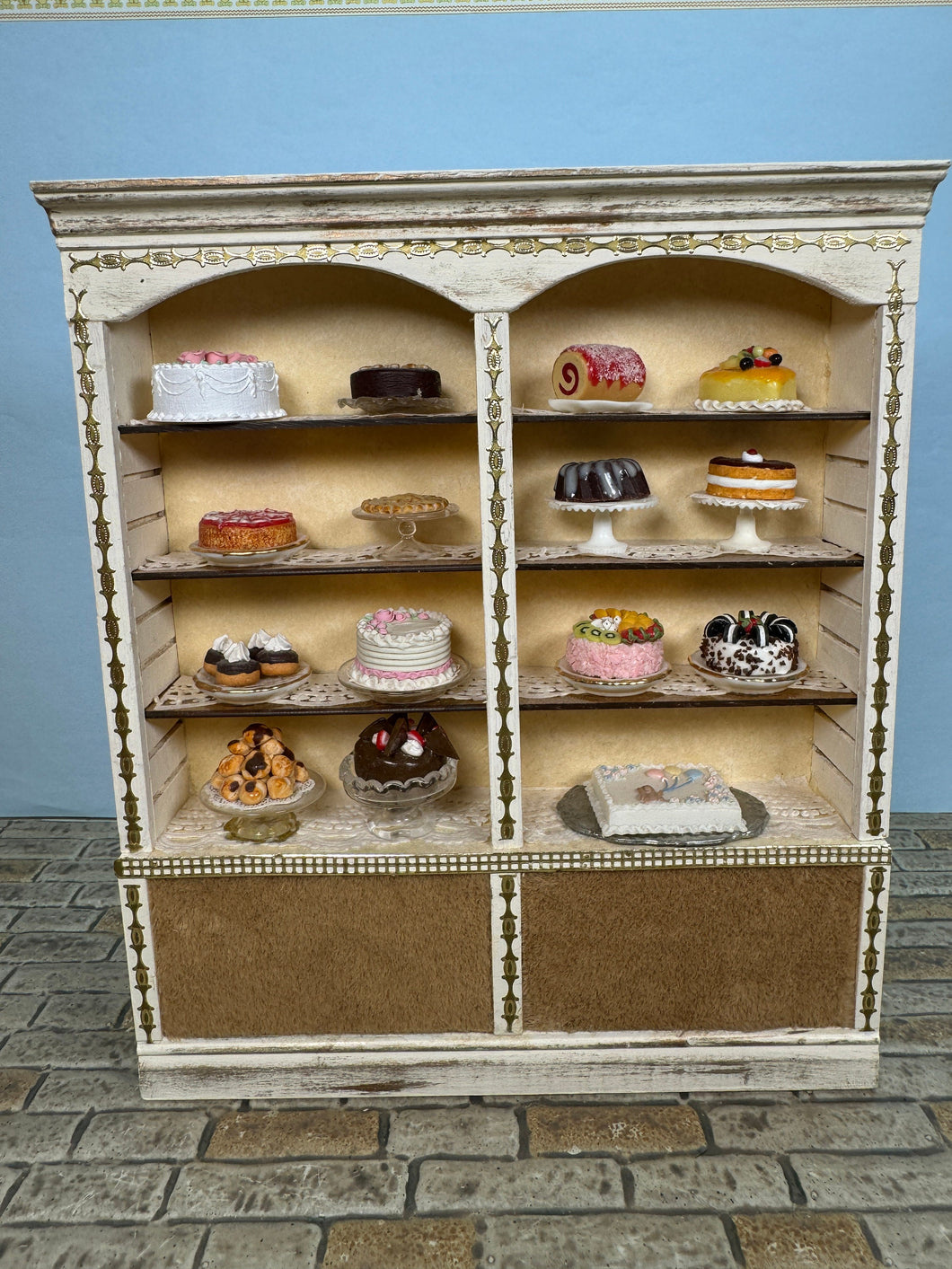 Dollhouse Miniature ~ Artisan Carol Smith Handmade Decorated Bakery Display Case Handmade Cakes Deserts